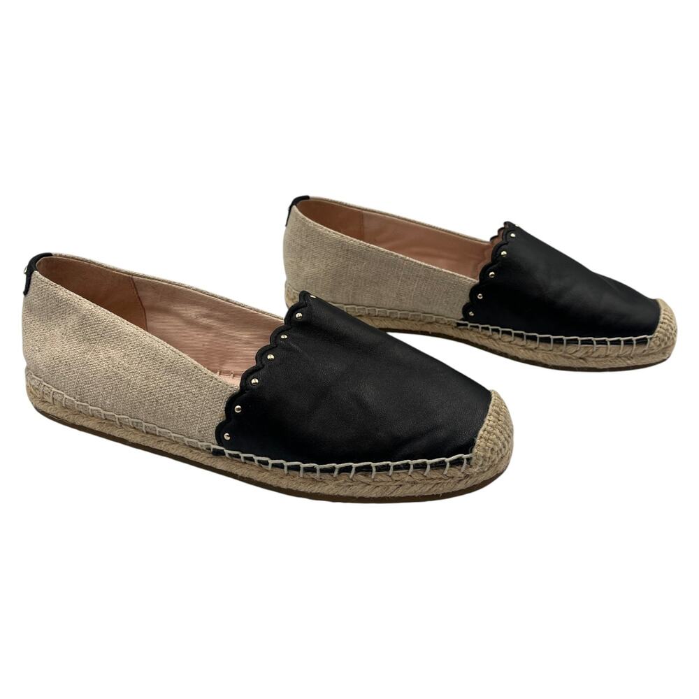 Kate Spade Gardenia Linen Canvas Flats Espadrille Shoes Tan Black Size 6